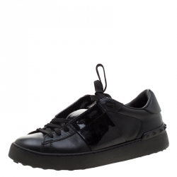 Pre Owned Valentino Black Leather Open Sneakers Size 37.5