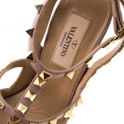 Pre Owned Valentino Grey/Beige Leather Rockstud Cage Sandals Size 36.5