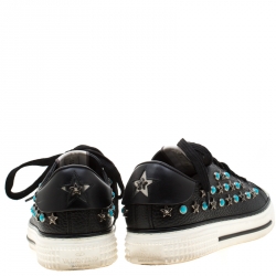 Pre Owned Valentino Black Leather Star Studded Low Top Sneakers 35
