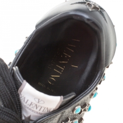 Pre Owned Valentino Black Leather Star Studded Low Top Sneakers 35