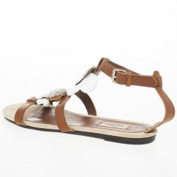مملوكة مسبقًا Valentino Brown Leather Flower And Leaf Sandals Size 39.5