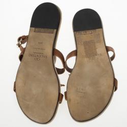 مملوكة مسبقًا Valentino Brown Leather Flower And Leaf Sandals Size 39.5
