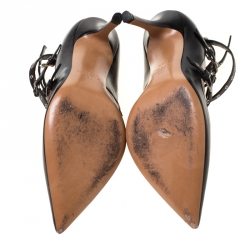 Pre Owned Valentino Black/Beige Leather Grommet Studded Pointed Toe Pumps Size 36.5