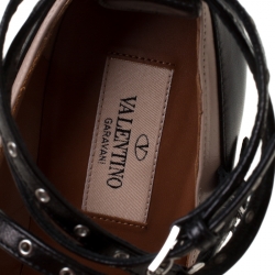 Pre Owned Valentino Black/Beige Leather Grommet Studded Pointed Toe Pumps Size 36.5