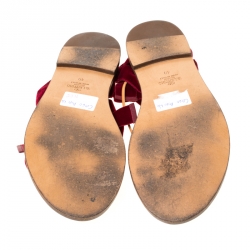 Pre Owned Valentino Maroon Velvet and Leather Open Toe Flat Ankle Wrap Sandals Size 40