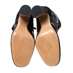 Valentino Black Velvet Panther Motif Block Heel Ankle Boots Size 38.5