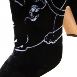 Valentino Black Velvet Panther Motif Block Heel Ankle Boots Size 38.5