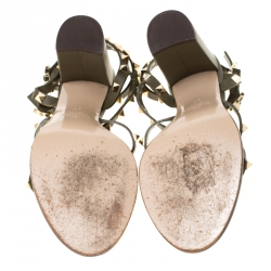 Pre Owned Valentino Olive Green Leather Rockstud Caged Sandals Size 37