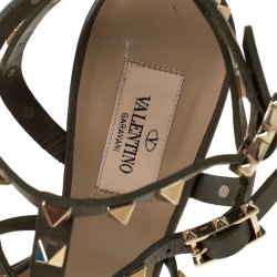 Pre Owned Valentino Olive Green Leather Rockstud Caged Sandals Size 37