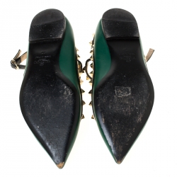 Pre Owned Valentino Green Leather Rockstud Ballet Flats Size 37