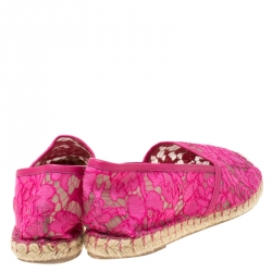 Pre Owned Valentino Pink Lace Espadrille Flats Size 40