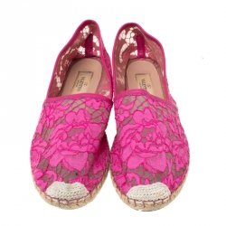 Pre Owned Valentino Pink Lace Espadrille Flats Size 40