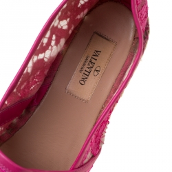 Pre Owned Valentino Pink Lace Espadrille Flats Size 40