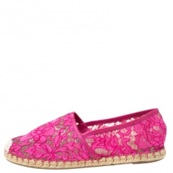 Pre Owned Valentino Pink Lace Espadrille Flats Size 40