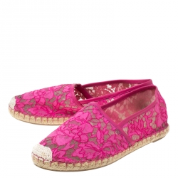 Pre Owned Valentino Pink Lace Espadrille Flats Size 40