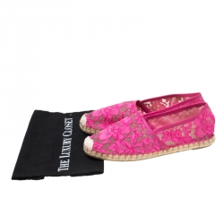 Pre Owned Valentino Pink Lace Espadrille Flats Size 40