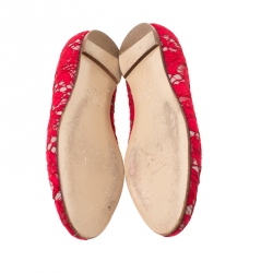 Pre Owned Valentino Red Floral Lace Smoking Slippers Size 40