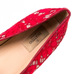 Pre Owned Valentino Red Floral Lace Smoking Slippers Size 40