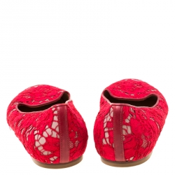Pre Owned Valentino Red Floral Lace Smoking Slippers Size 40