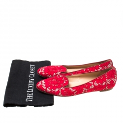 Pre Owned Valentino Red Floral Lace Smoking Slippers Size 40