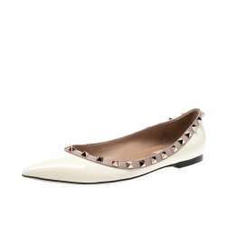 Pre Owned Valentino White Patent Leather Rockstud Ballet Flats Size 38