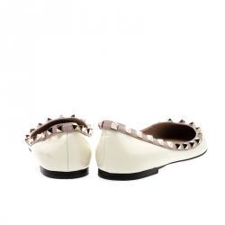 Pre Owned Valentino White Patent Leather Rockstud Ballet Flats Size 38