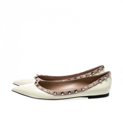 Pre Owned Valentino White Patent Leather Rockstud Ballet Flats Size 38
