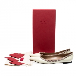 Pre Owned Valentino White Patent Leather Rockstud Ballet Flats Size 38