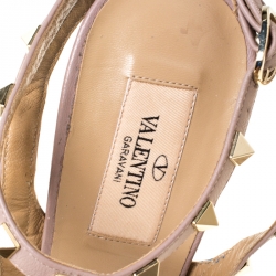 Pre Owned Valentino Blue/Beige Leather Rockstud Ankle Strap Sandals Size 39.5