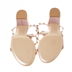 Pre Owned Valentino Light Pink Leather Rockstud Caged Slide Sandals Size 38