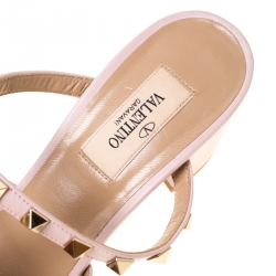 Pre Owned Valentino Light Pink Leather Rockstud Caged Slide Sandals Size 38