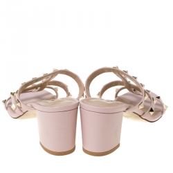 Pre Owned Valentino Light Pink Leather Rockstud Caged Slide Sandals Size 38