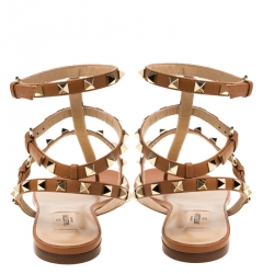 Pre Owned Valentino Brown Leather Rockstud Thong Gladiator Sandals Size 39