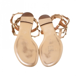 Pre Owned Valentino Brown Leather Rockstud Thong Gladiator Sandals Size 39