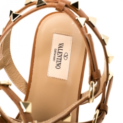 Pre Owned Valentino Brown Leather Rockstud Thong Gladiator Sandals Size 39