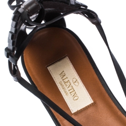 Pre Owned Valentino Black/Brown Leather Gladiator Tribe Ankle Wrap Sandals Size 40