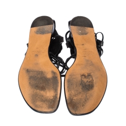 Pre Owned Valentino Black/Brown Leather Gladiator Tribe Ankle Wrap Sandals Size 40