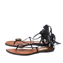 Pre Owned Valentino Black/Brown Leather Gladiator Tribe Ankle Wrap Sandals Size 40