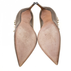 Pre Owned Valentino Metallic Leather Rockstud Pointed Toe Pumps Size 38.5