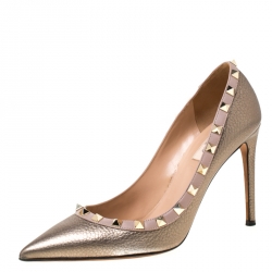 Pre Owned Valentino Metallic Leather Rockstud Pointed Toe Pumps Size 38.5