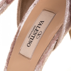 Pre Owned Valentino Light Pink Velvet Bow Ankle Strap Sandals Size 40
