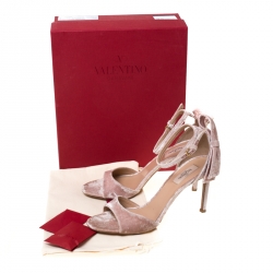 Pre Owned Valentino Light Pink Velvet Bow Ankle Strap Sandals Size 40