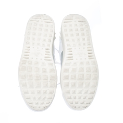 Pre Owned Valentino White And Silver Band Leather Open Low Top Sneakers Size 38.5