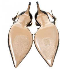 Pre Owned Valentino Black Leather Rockstud Slingback Pointed Toe Pumps Size 40