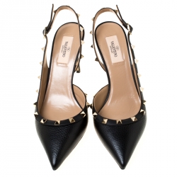 Pre Owned Valentino Black Leather Rockstud Slingback Pointed Toe Pumps Size 40