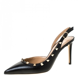 Pre Owned Valentino Black Leather Rockstud Slingback Pointed Toe Pumps Size 40