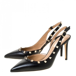 Pre Owned Valentino Black Leather Rockstud Slingback Pointed Toe Pumps Size 40