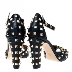 Pre Owned Valentino Blue Leather Rockstud Peep Toe Ankle Strap Sandals Size 40