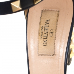 Pre Owned Valentino Blue Leather Rockstud Peep Toe Ankle Strap Sandals Size 40
