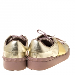 Pre Owned Valentino Metallic Gold Band Leather Open Low Top Sneakers Size 41